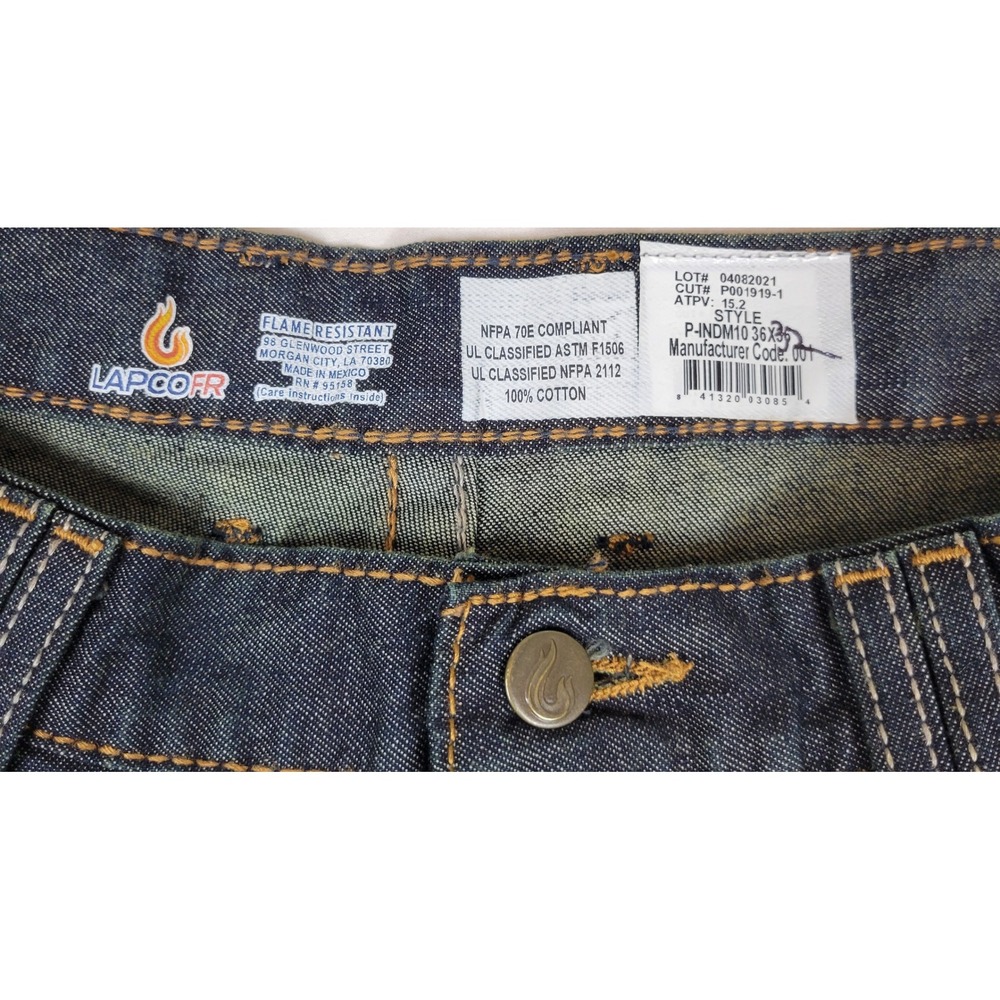 Lapco FR Flame Resistant Work Jeans Mens 36x34 Dark Indigo Denim P-INDM10 CAT2 - Picture 9 of 10